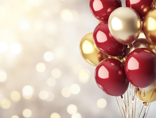 Red and Gold Balloons on Blurred Background for New Year Celebration