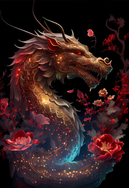 A red gold Chinese dragon Generative Ai