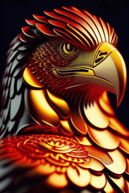 A red and gold eagle with a black background.