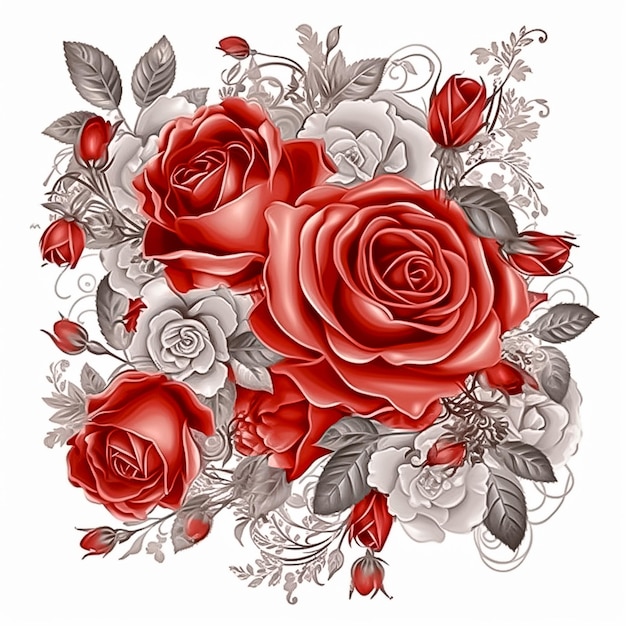 Red and Gold Flower on White Background AI generated