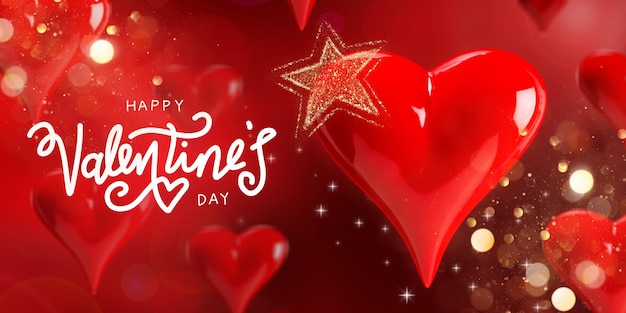 Red Gold Luxury Happy Valentines Day Banner 1