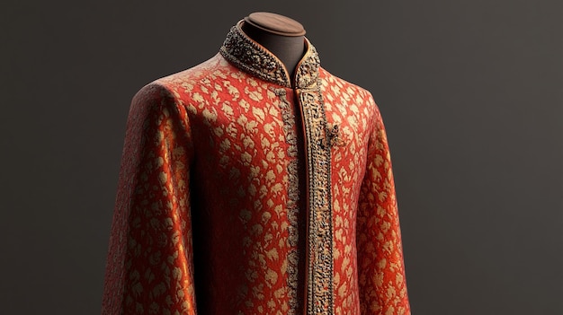 a red and gold robe with a gold design