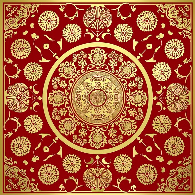 Red and Gold Wallpaper With Circular Design