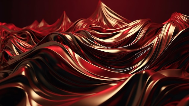 A Red and Gold Wavy Shiny Abstract Background Generative AI