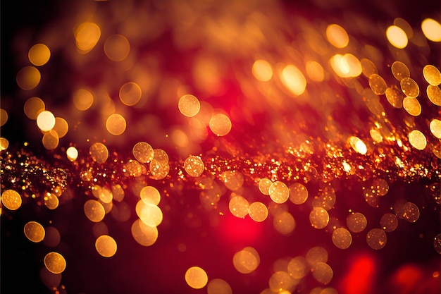 Red and golden glittering with bokeh lights abstract background