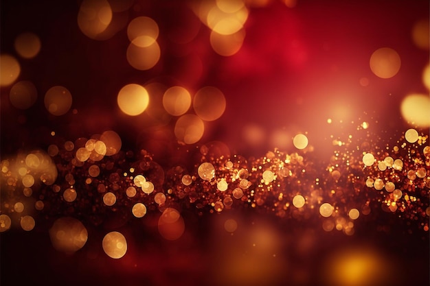 Red and golden glittering with bokeh lights abstract background