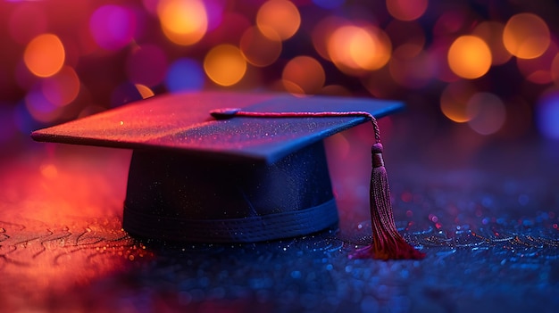 a red graduation cap with a red light behind it