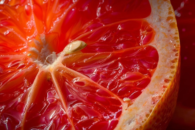 Photo a red grapefruit slice with a focus on its ruby red segments and juicy texture