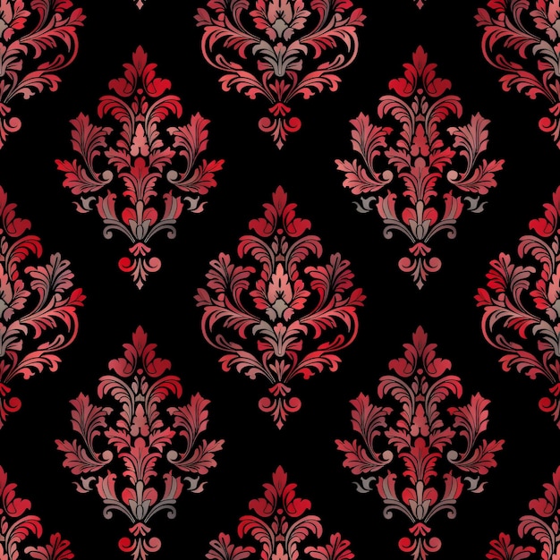 Red and gray damask pattern on black background