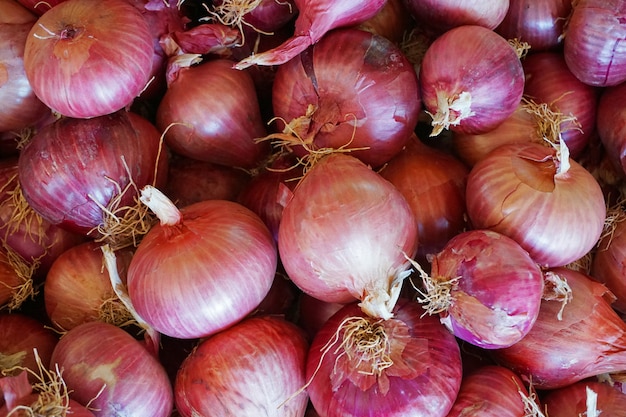 Red greek onion in vegetable shop