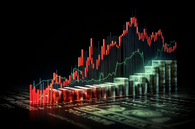 Red and green candlestick chart and data