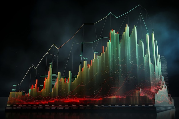 Red and green candlestick chart and data