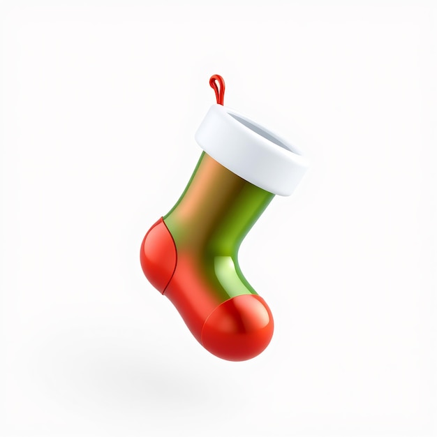 Photo red and green christmas stocking with a white cuff isolated on a white background