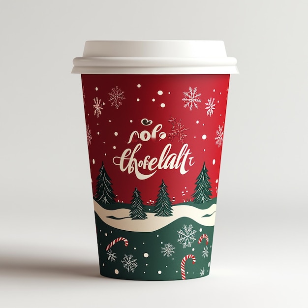 Photo a red and green coffee cup with snowflakes on it