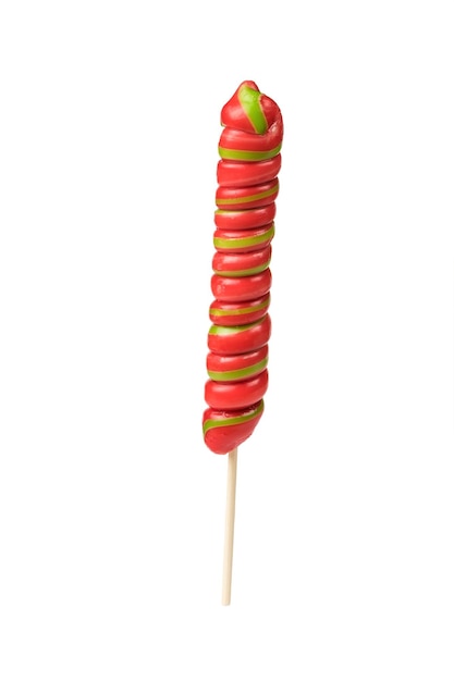 Red and green lollipop isolated on a white background