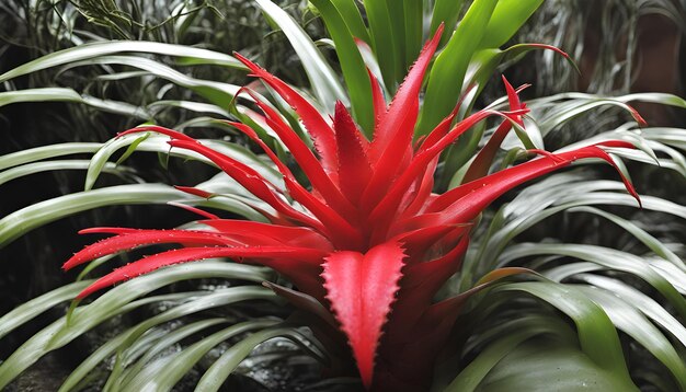 a red and green plant with many green leaves