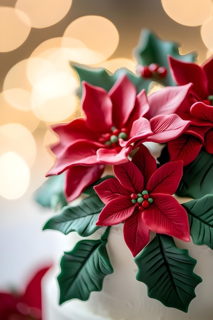 Photo a red and green poinsettia with red flowers