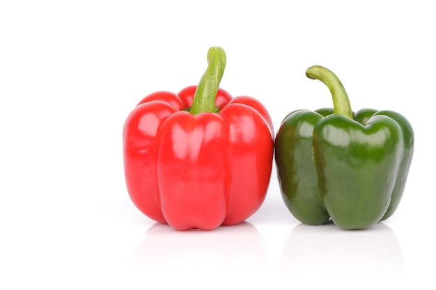 Red and green sweet pepper isolated on a white background