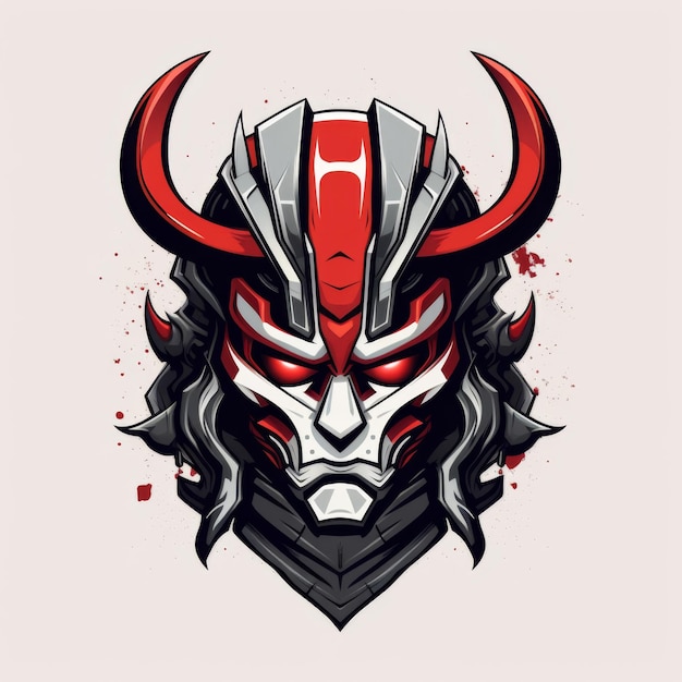 Red and Grey Cyberpunk Samurai Helmet Illustration of a futuristic warrior with horns perfect for gaming scifi and fantasy designs