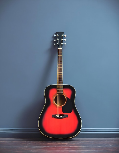 Photo a red guitar with a white label that says  s  on the bottom