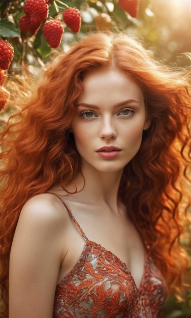 red hair with a flower on the left