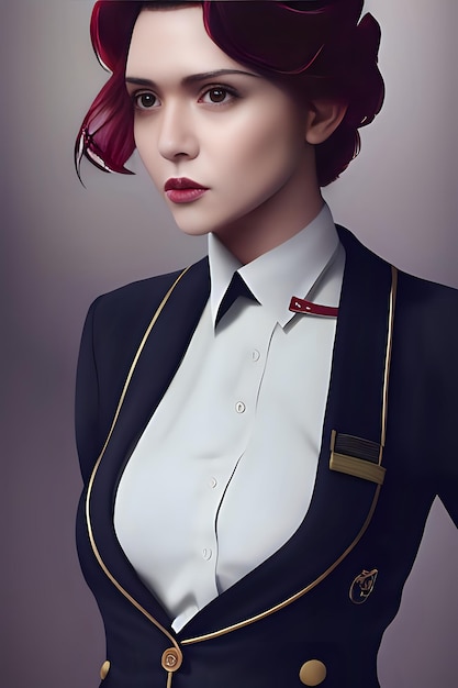 Red-haired woman in stewardess outfit