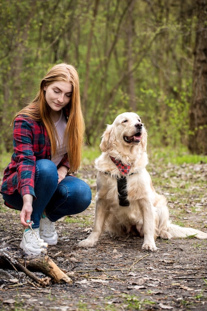 Red-haired woman with a dog