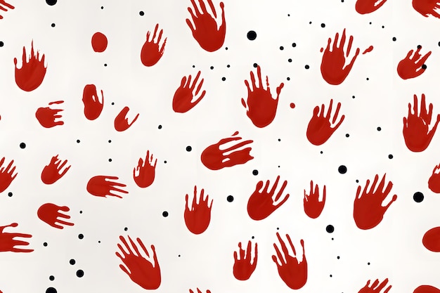 Photo red hand prints like a blood prints on a white background