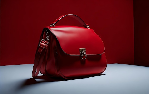 Red handbag on a red background female handbag woman handbag female bag