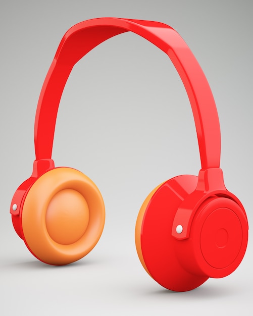 Red headphones on grey background