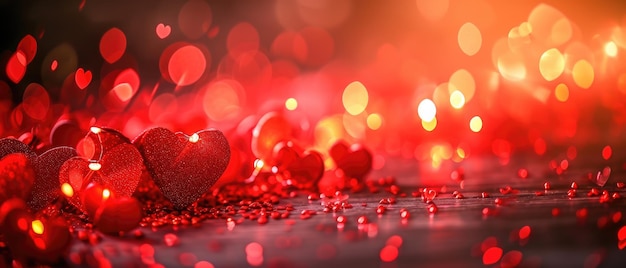 Red heart background Bokeh lights background Concept of love Ai Generated