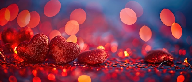 Red heart background Bokeh lights background Concept of love Ai Generated