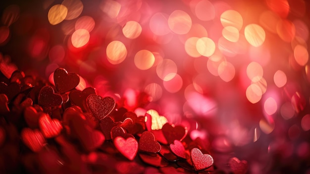 Red heart background Bokeh lights background Concept of love Ai Generated