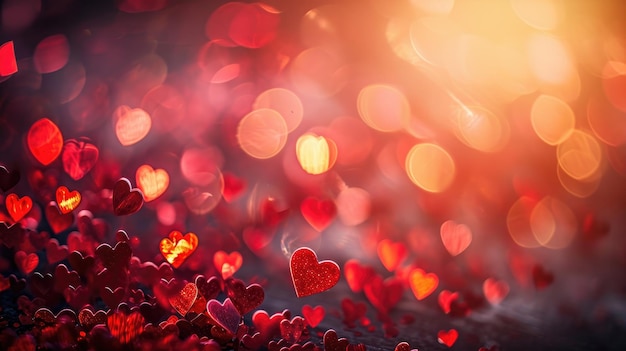 Red heart background Bokeh lights background Concept of love Ai Generated