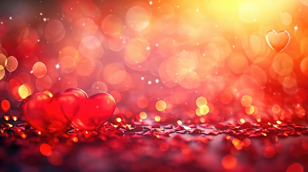 Red heart background Bokeh lights background Concept of love Ai Generated