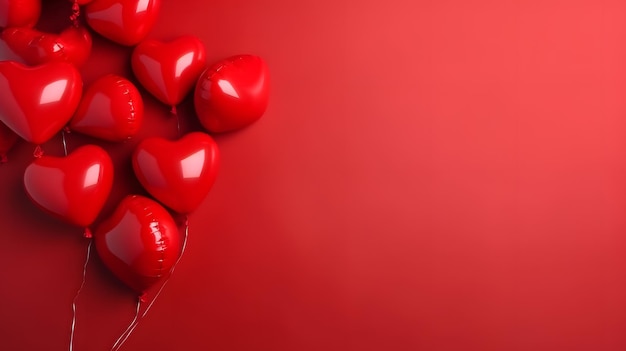 Red heart balloons on a red background