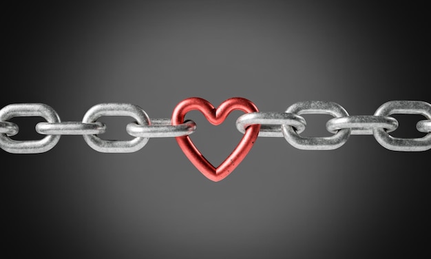 Red Heart Chain Link on Grey Background