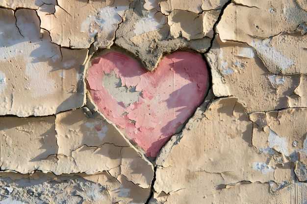 Red heart on the cracked wall valentines day background