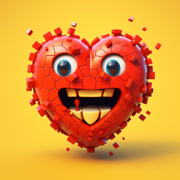 Red heart emoji on a yellow background 3d render illustration