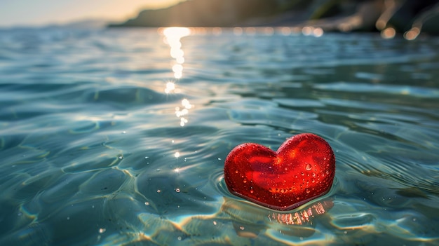 Red Heart Floating on Water