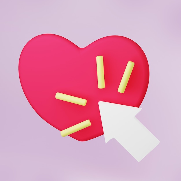 Red heart and hand cursor 3D illustration