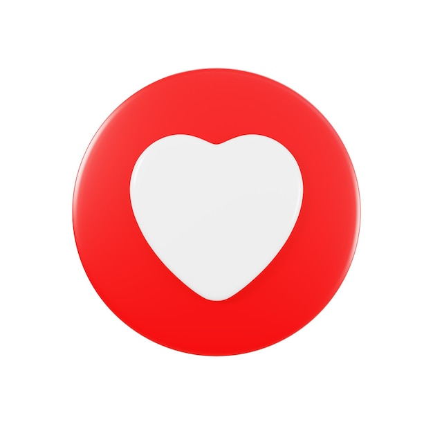 Red heart icon social media icon isolated on white background with clipping path 3D rendering