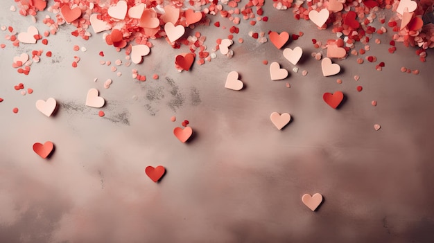 A red heart is on a brown background with red hearts.