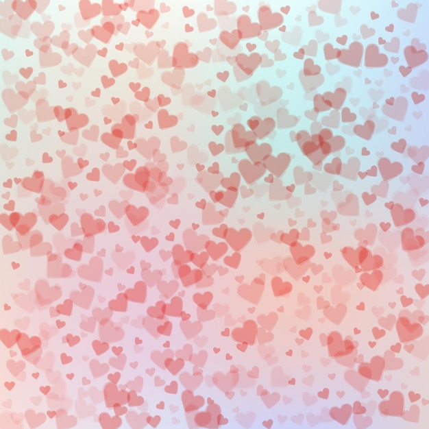 Red heart love confettis Valentine39s day pattern neat background Falling transparent hearts confetti on gentle background Extra vector illustration