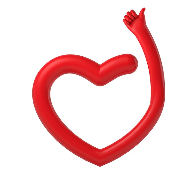 Red heart outline with a thumbs up hand d rendering