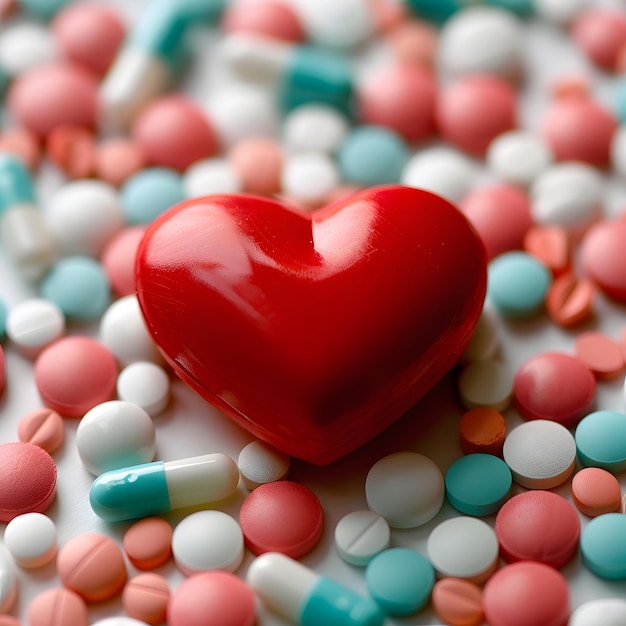 Red heart on pills