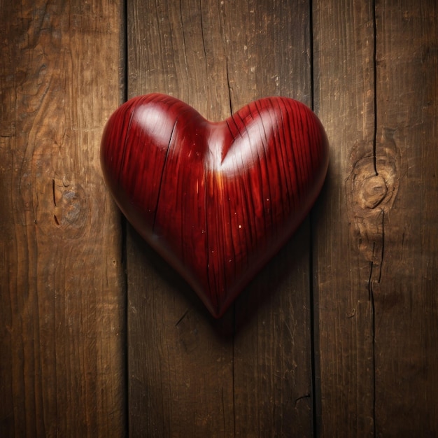 Red heart reaction with isolated wooden texture