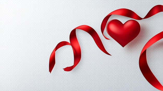 Red Heart and Ribbon on a White Background for Valentines Day