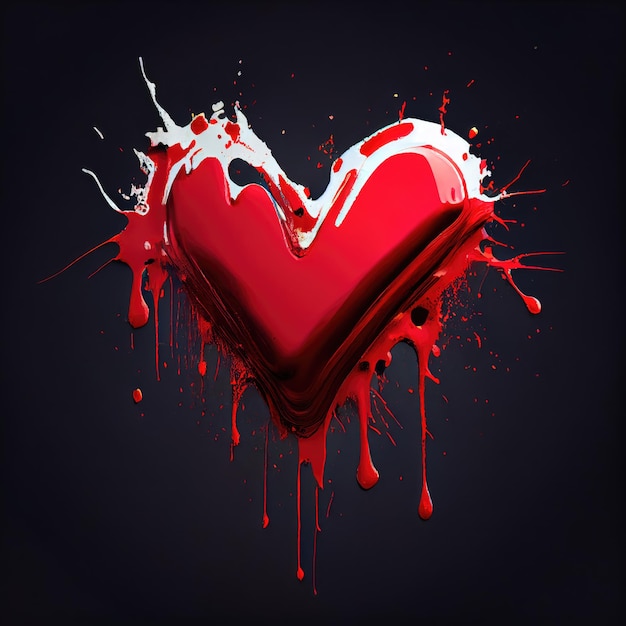 Red heart shape on dark black background Valentines day and romance concept Digital art illustration theme Generative AI