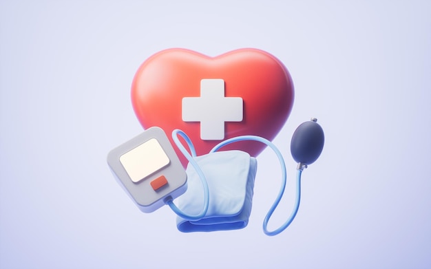 Red heart shape with medical concept 3d rendering